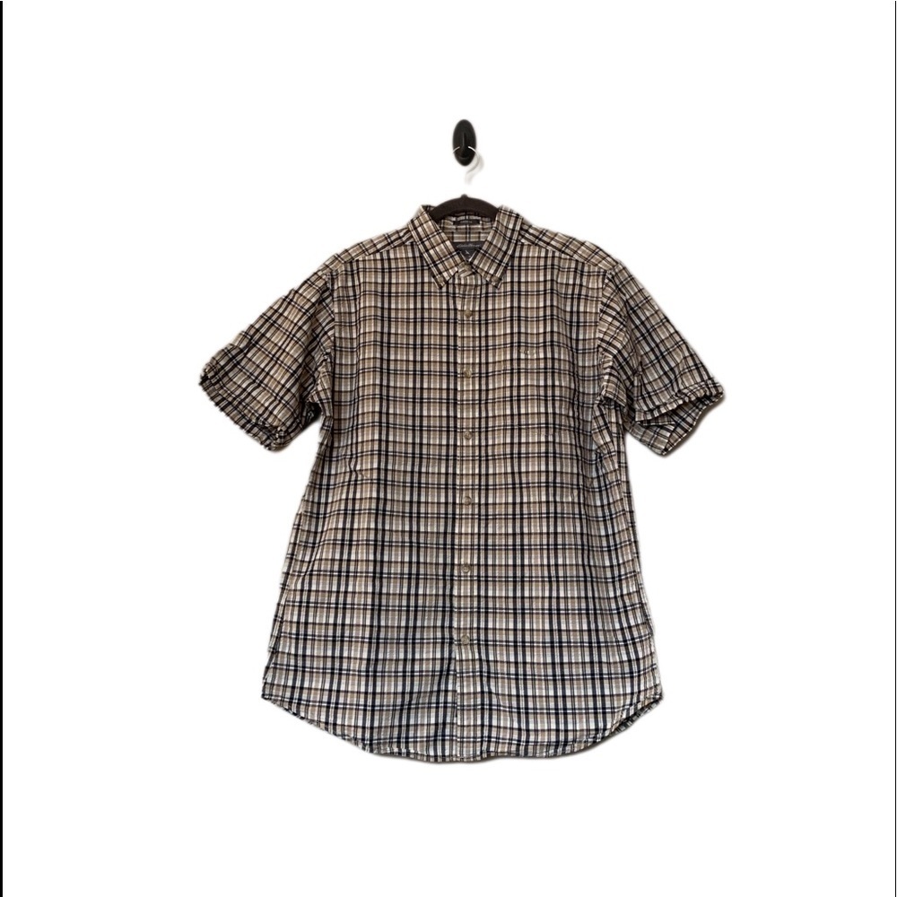 Eddie Bauer Men's Large Tan Plaid Short Sleeve Button Outdoor Shirt lightweight